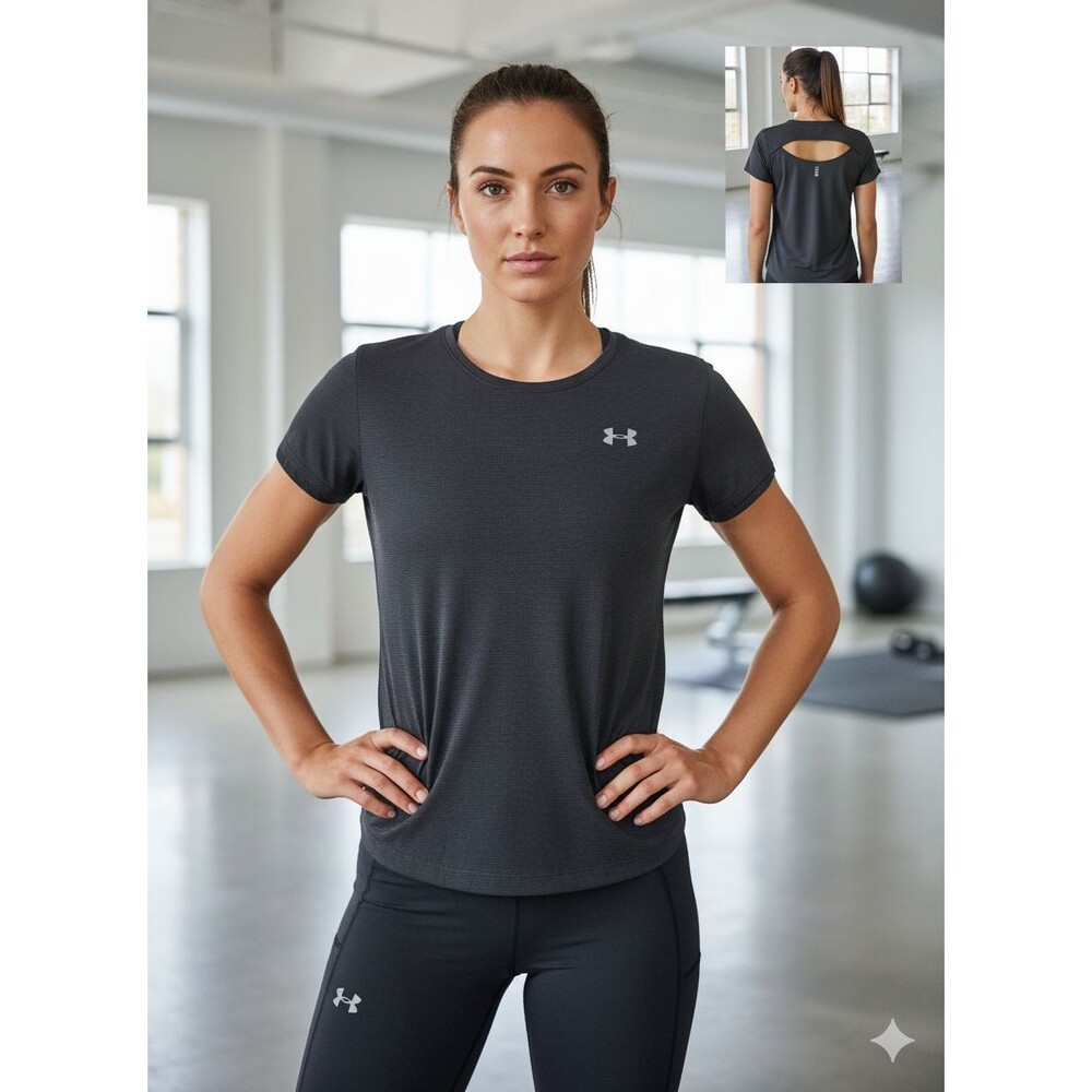 UNDER ARMOUR M UA Black Open Back Short Sleeve T-Shirt Tee Top EUC
